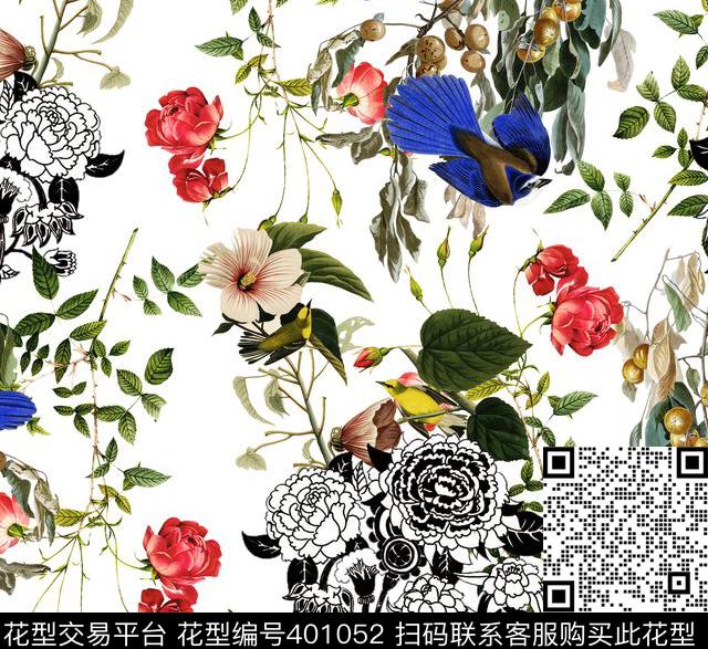 写意花动物传统印花华亿平台下载（图片编号: 401052） - 瓦栏（Walan）