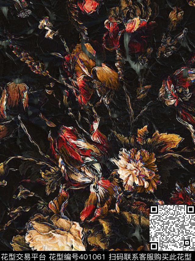 暗底复古黑与红数码印花华亿平台下载（图片编号: 401061） - 瓦栏（Walan）