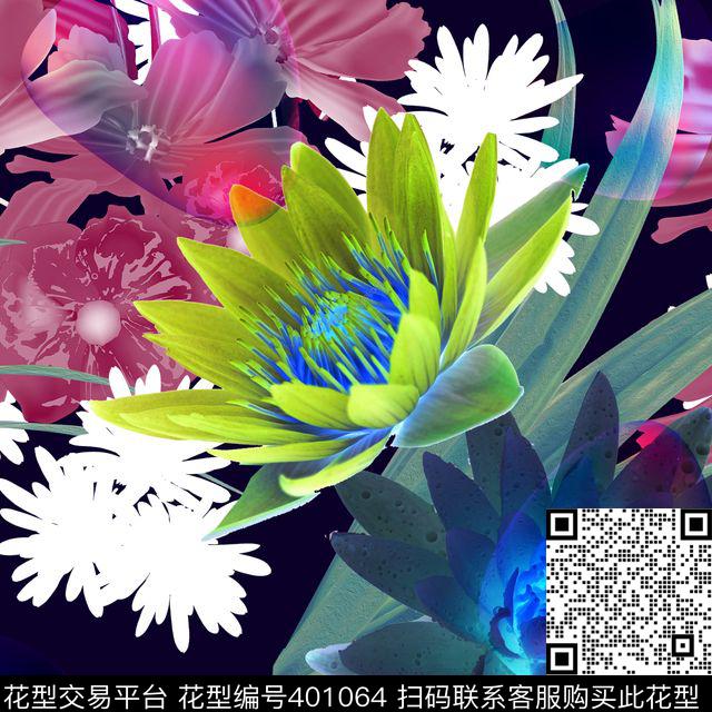 优雅时尚花花卉数码印花华亿平台下载（图片编号: 401064） - 瓦栏（Walan）