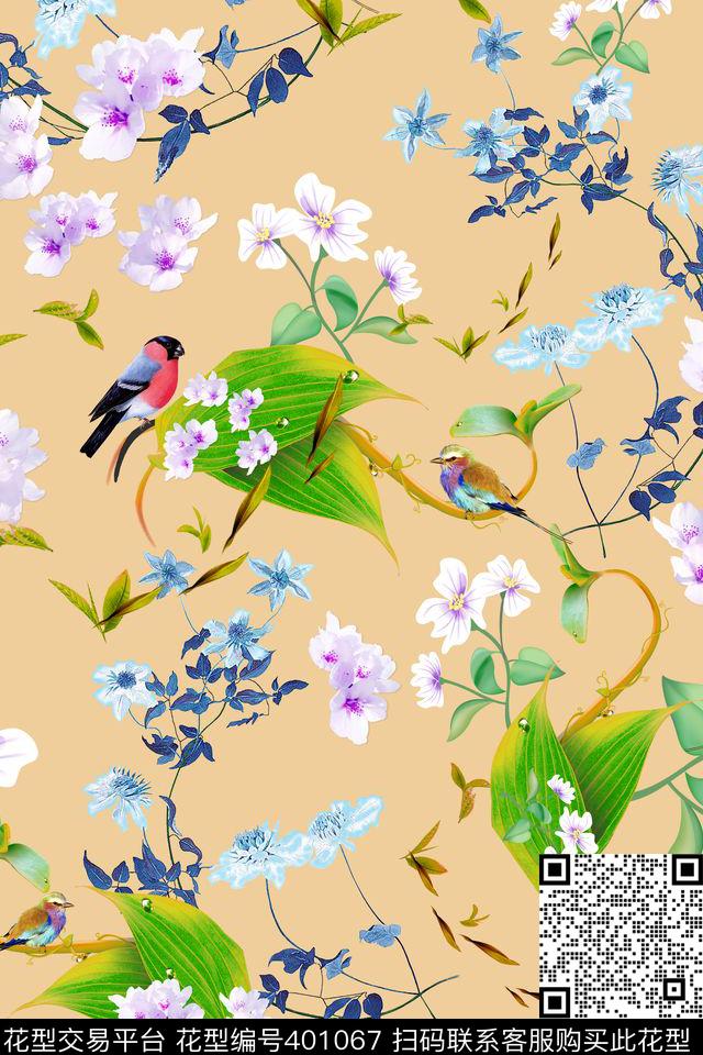 抽象植物数码印花华亿平台下载（图片编号: 401067） - 瓦栏（Walan）