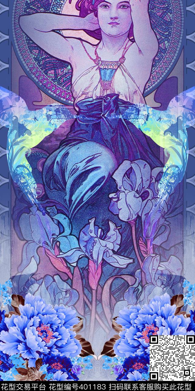 欧式插画国画牡丹数码印花华亿平台下载（图片编号: 401183） - 瓦栏（Walan）