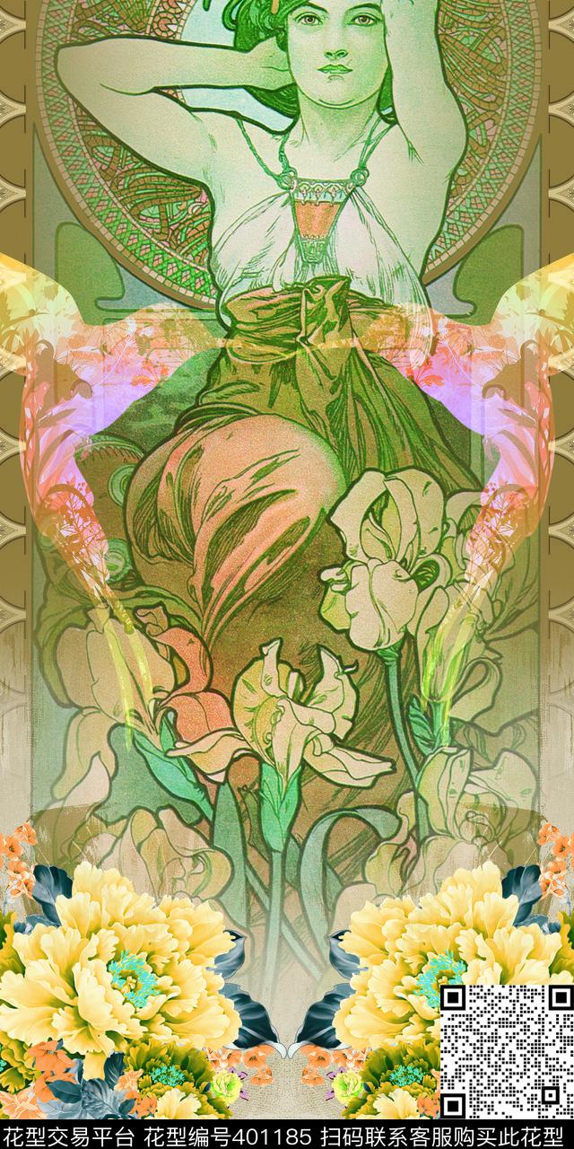 欧式插画国画牡丹数码印花华亿平台下载（图片编号: 401185） - 瓦栏（Walan）