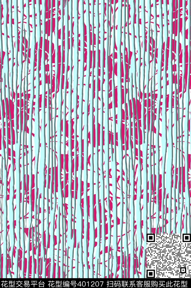 流行成熟复古条纹大花手绘撕裂投影传统印花华亿平台下载（图片编号: 401207） - 瓦栏（Walan）