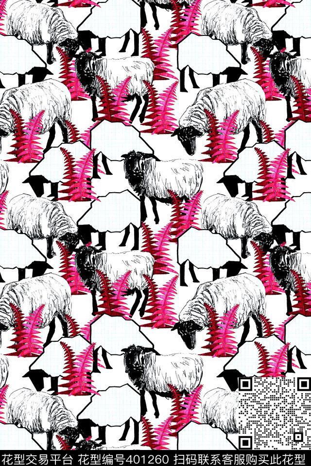 手绘羊数码印花华亿平台下载（图片编号: 401260） - 瓦栏（Walan）