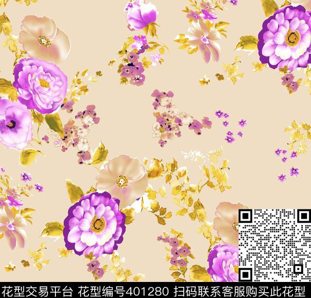 花卉碎花枝叶传统印花华亿平台下载（图片编号: 401280） - 瓦栏（Walan）