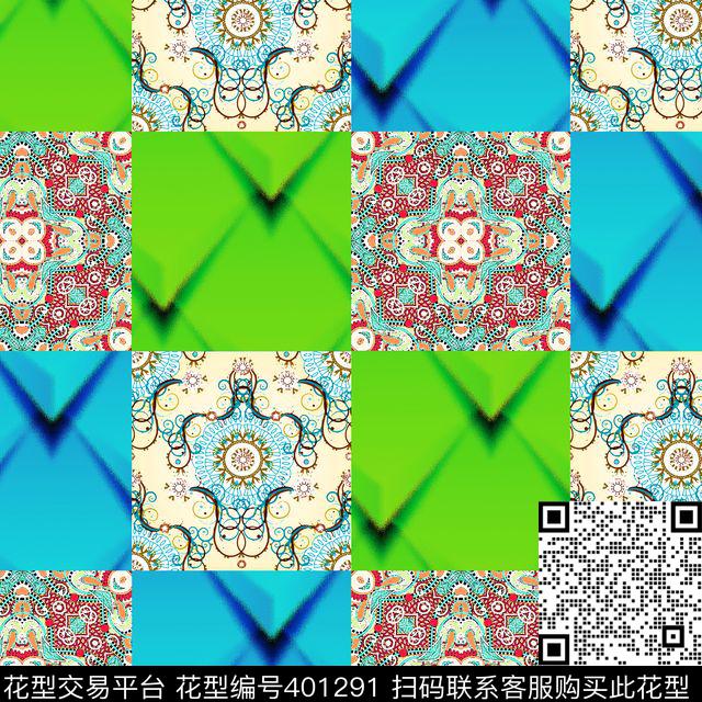 格子古典花纹几何数码印花华亿平台下载（图片编号: 401291） - 瓦栏（Walan）