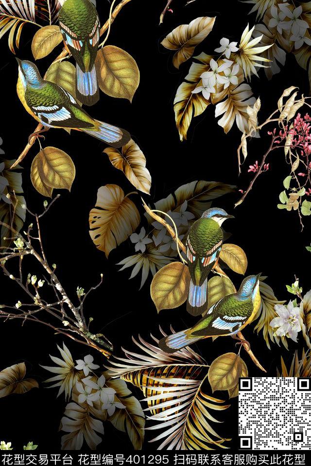 时尚花卉小鸟数码印花华亿平台下载（图片编号: 401295） - 瓦栏（Walan）