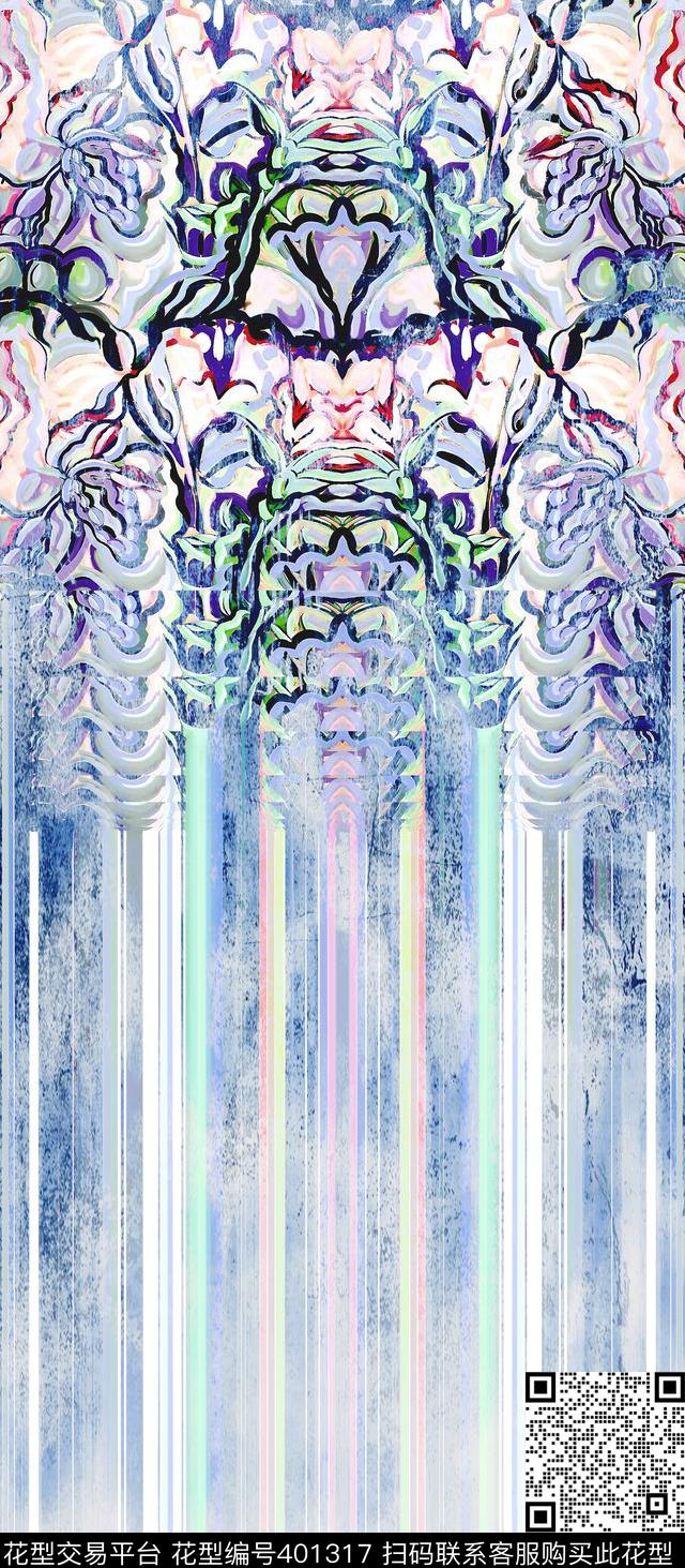 笔触抽象画镜像数码印花华亿平台下载（图片编号: 401317） - 瓦栏（Walan）