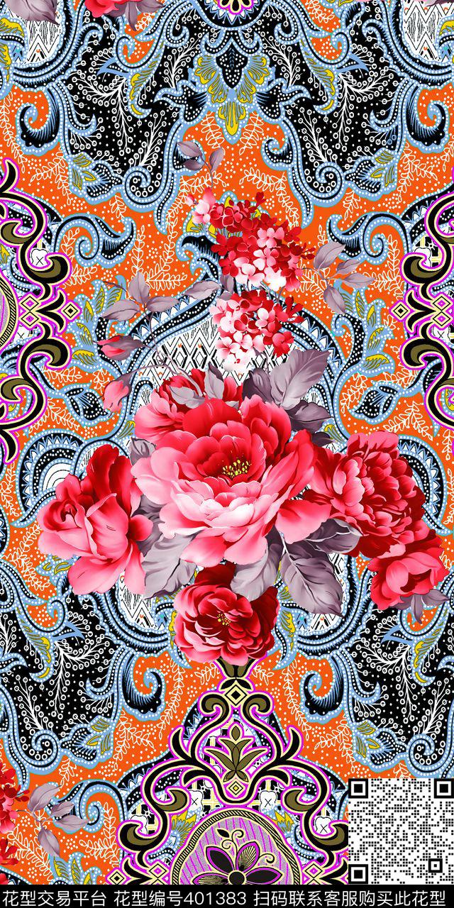 欧式花卉数码印花华亿平台下载（图片编号: 401383） - 瓦栏（Walan）