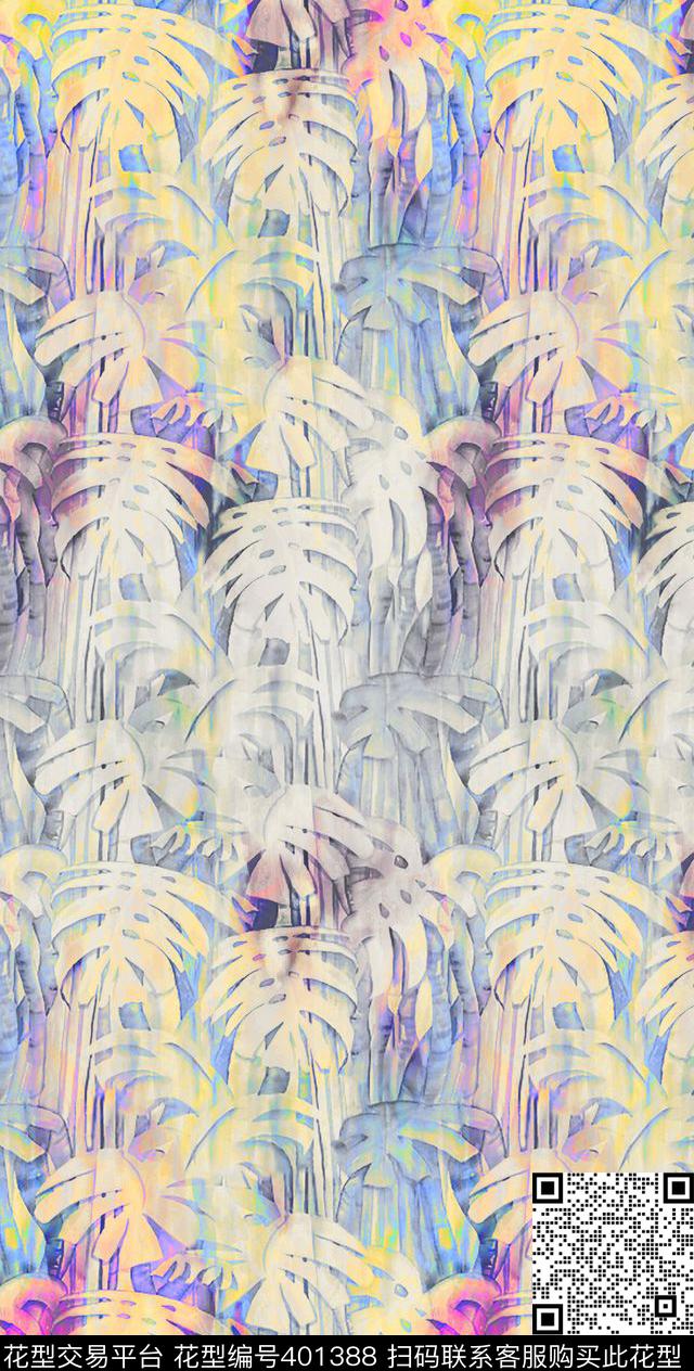 复古叶片芭蕉夏天渐变笔刷泼墨水墨数码印花华亿平台下载（图片编号: 401388） - 瓦栏（Walan）