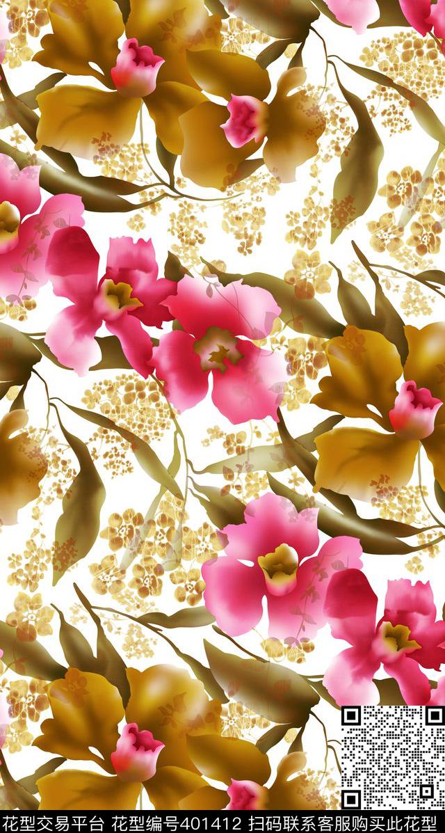 小腊梅大花花卉数码印花华亿平台下载（图片编号: 401412） - 瓦栏（Walan）
