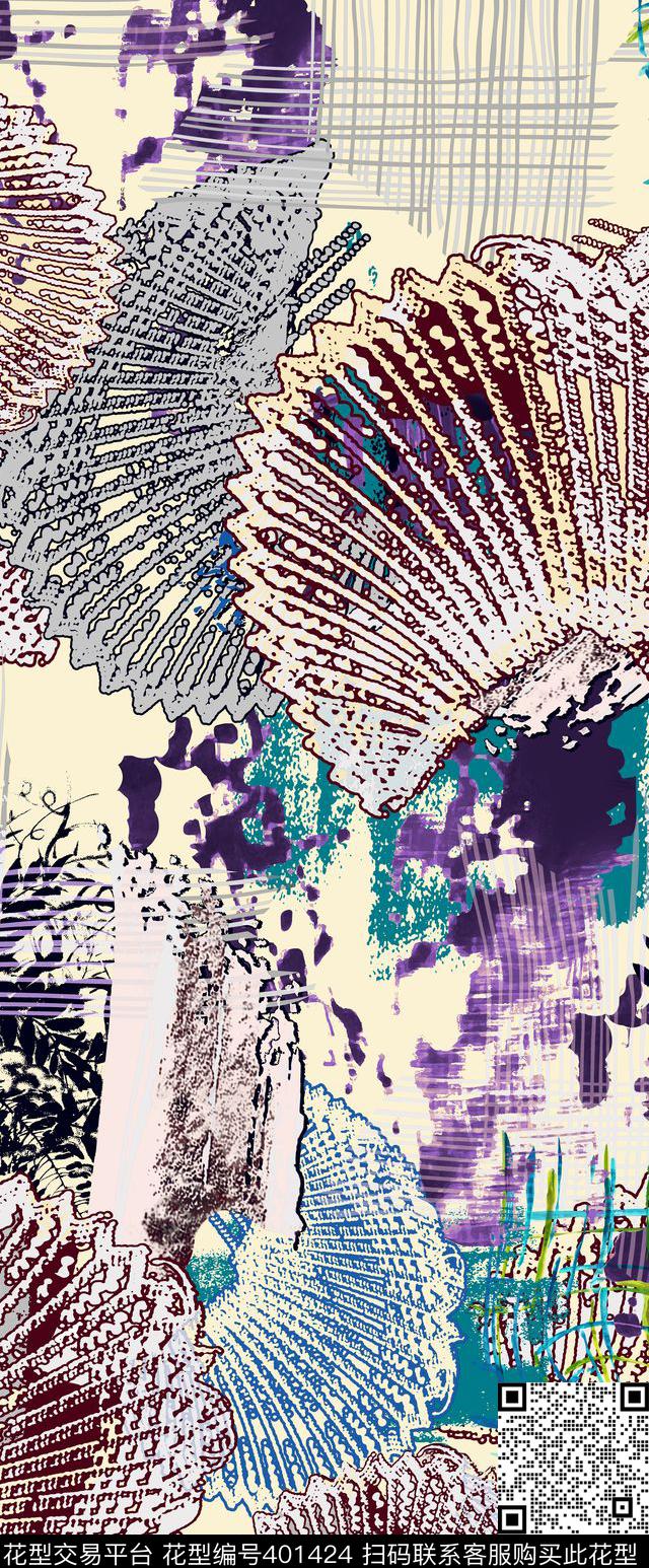 贝壳抽象欧美时装传统印花华亿平台下载（图片编号: 401424） - 瓦栏（Walan）