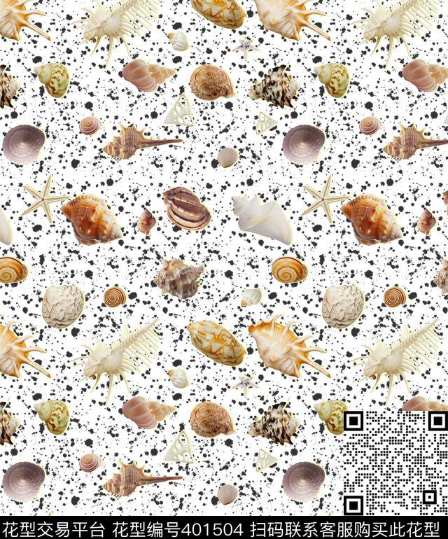 贝壳复古墨点数码印花华亿平台下载（图片编号: 401504） - 瓦栏（Walan）