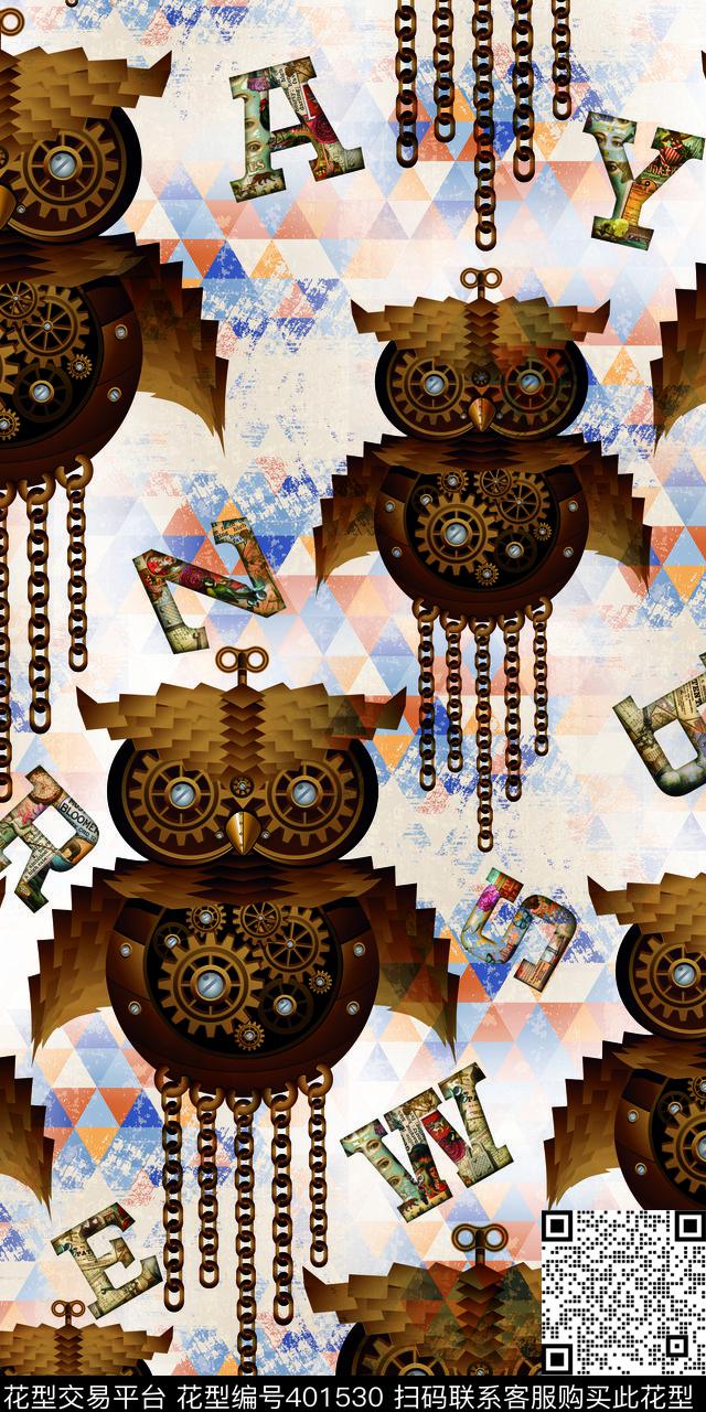 猫头鹰钟表印花数码印花华亿平台下载（图片编号: 401530） - 瓦栏（Walan）