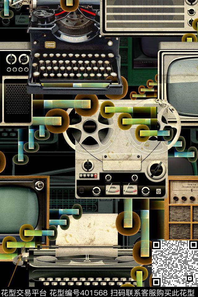 复古电视机打字机数码印花华亿平台下载（图片编号: 401568） - 瓦栏（Walan）