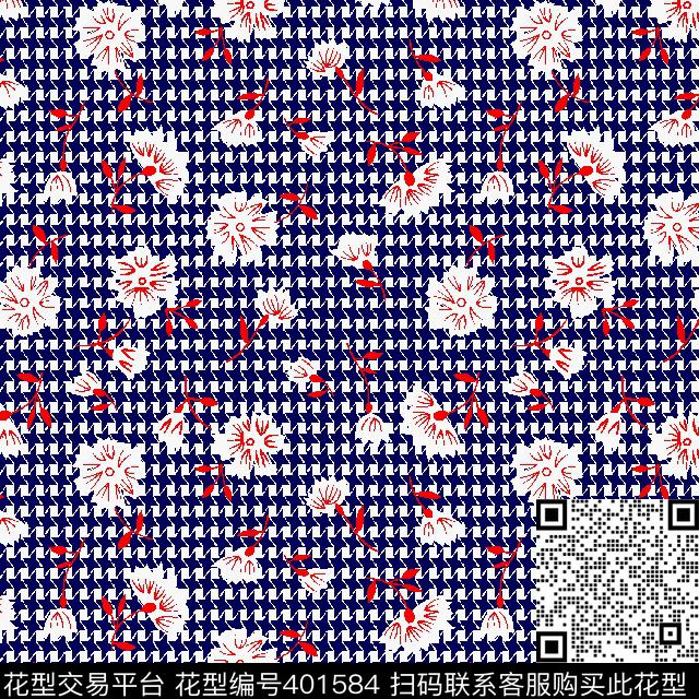 千鸟格花卉时尚传统印花华亿平台下载（图片编号: 401584） - 瓦栏（Walan）