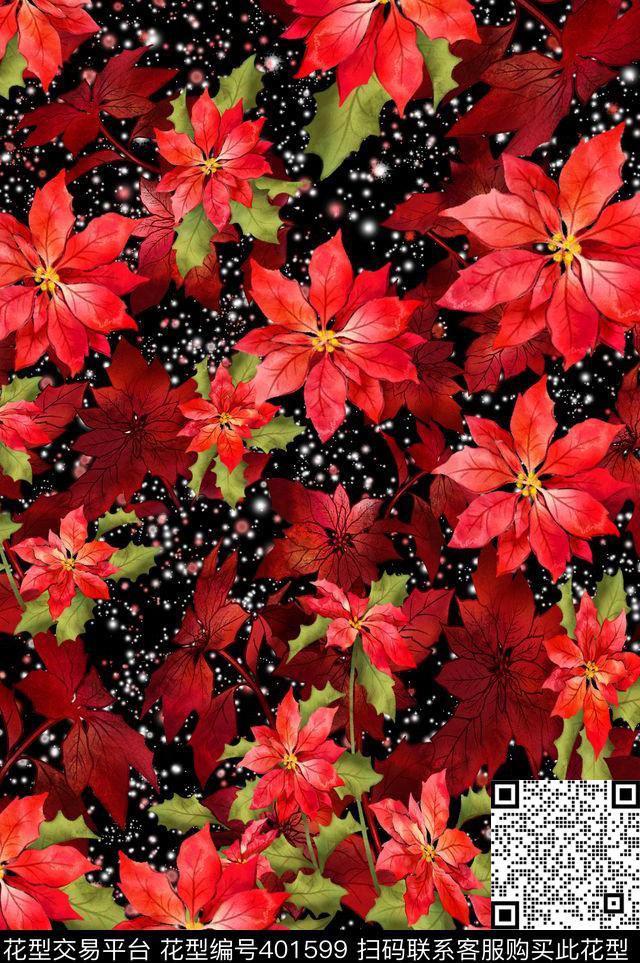 手绘花叶树叶数码印花华亿平台下载（图片编号: 401599） - 瓦栏（Walan）