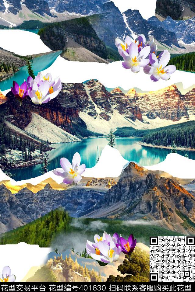 写实花风景景观拼贴画数码印花华亿平台下载（图片编号: 401630） - 瓦栏（Walan）