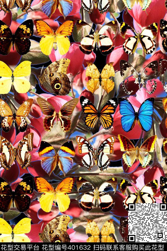动物花卉花卉蝴蝶.四方连续数码印花华亿平台下载（图片编号: 401632） - 瓦栏（Walan）
