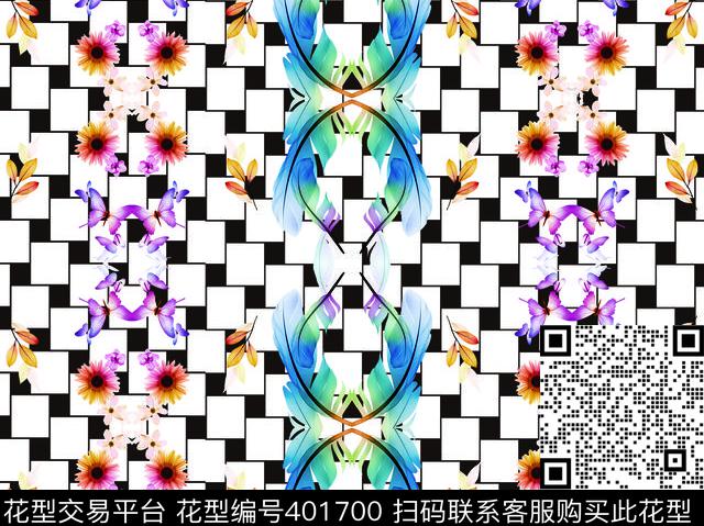 几何抽象格子条纹数码印花华亿平台下载（图片编号: 401700） - 瓦栏（Walan）