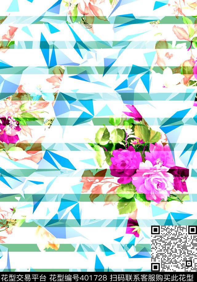 几何花卉数码印花华亿平台下载（图片编号: 401728） - 瓦栏（Walan）