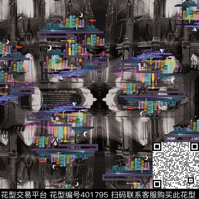 抽象几何建筑数码印花华亿平台下载（图片编号: 401795） - 瓦栏（Walan）