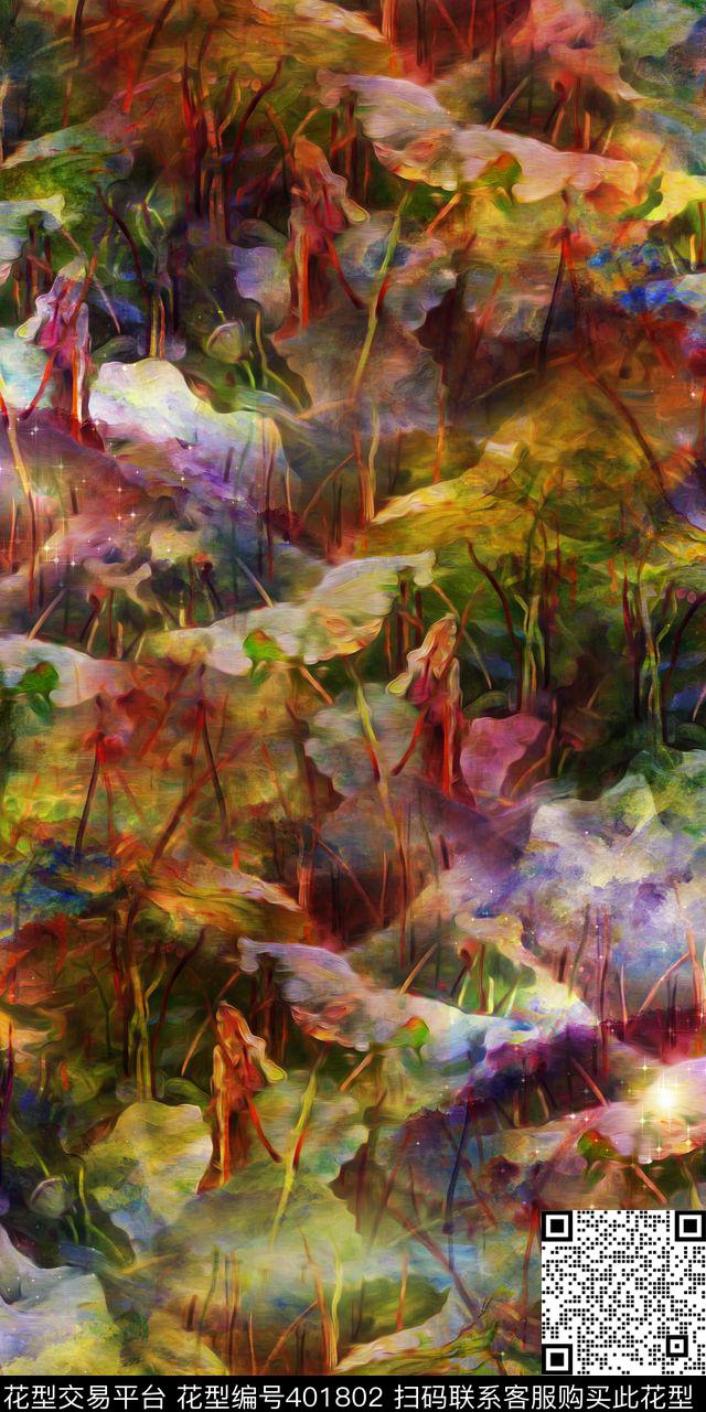 服装荷花荷塘数码印花华亿平台下载（图片编号: 401802） - 瓦栏（Walan）