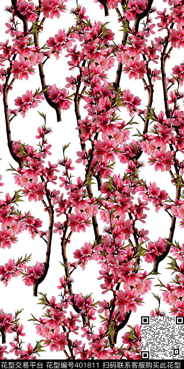花卉桃花数码印花华亿平台下载（图片编号: 401811） - 瓦栏（Walan）
