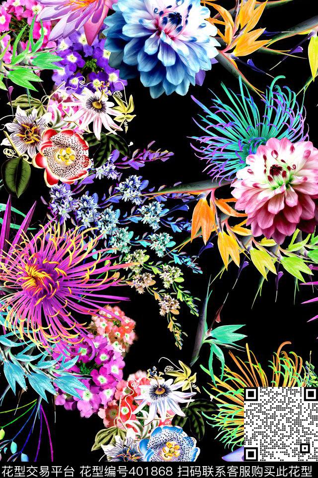 时尚花卉鹤望兰数码印花华亿平台下载（图片编号: 401868） - 瓦栏（Walan）