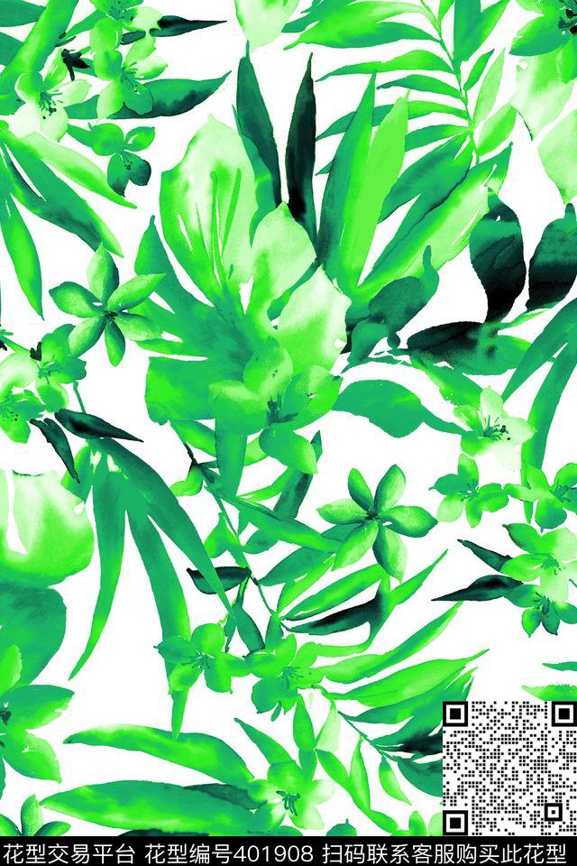水彩效果植物花卉数码印花华亿平台下载（图片编号: 401908） - 瓦栏（Walan）