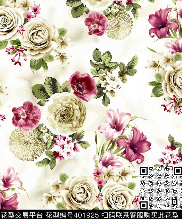 时尚花卉数码印花华亿平台下载（图片编号: 401925） - 瓦栏（Walan）