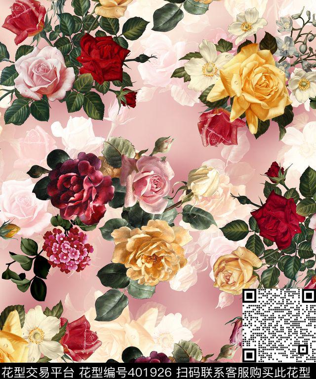 时尚花卉数码印花华亿平台下载（图片编号: 401926） - 瓦栏（Walan）