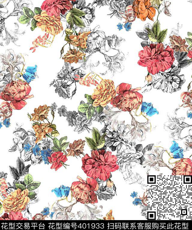 时尚花卉数码印花华亿平台下载（图片编号: 401933） - 瓦栏（Walan）