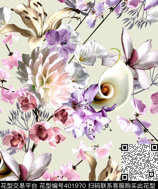 时尚花卉数码印花华亿平台下载（图片编号: 401970） - 瓦栏（Walan）