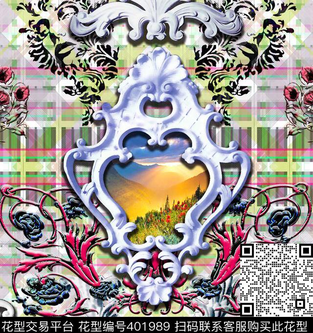 宫廷风自然欧式镜框大自然苏格兰格纹复古纹样欧式雕塑数码印花华亿平台下载（图片编号: 401989） - 瓦栏（Walan）