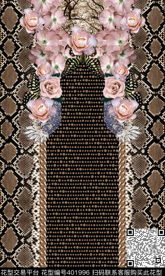 蝴蝶花几何圆点蛇皮数码印花华亿平台下载（图片编号: 401996） - 瓦栏（Walan）