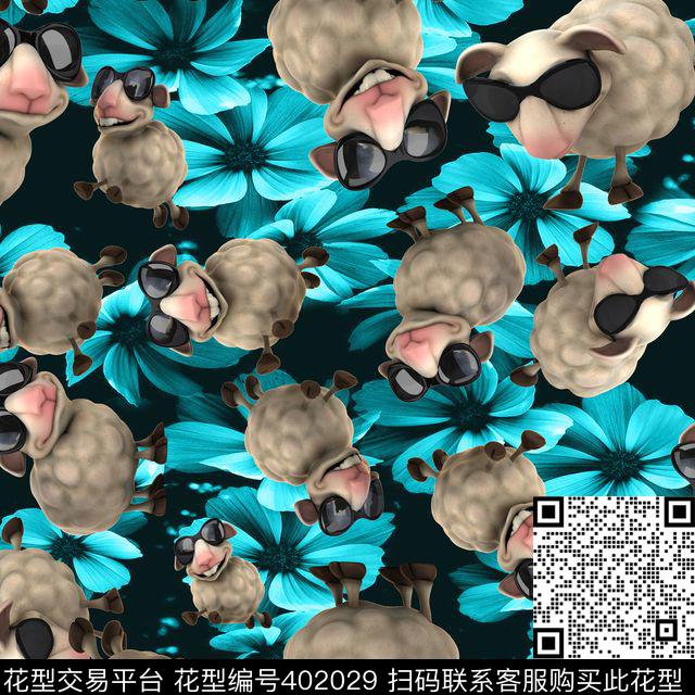 抽象动物花数码印花华亿平台下载（图片编号: 402029） - 瓦栏（Walan）