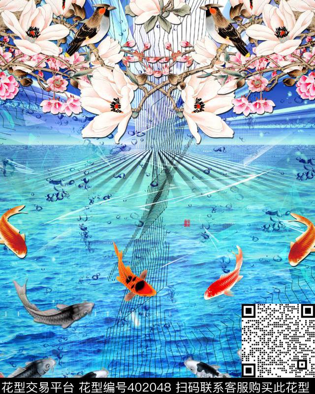 抽象动物花数码印花华亿平台下载（图片编号: 402048） - 瓦栏（Walan）