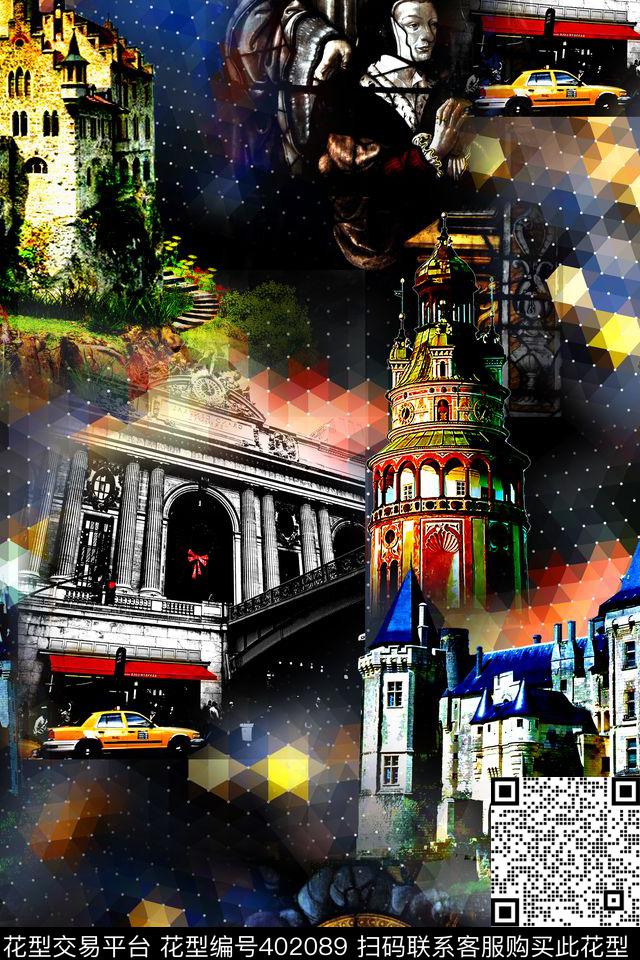 抽象风景建筑数码印花华亿平台下载（图片编号: 402089） - 瓦栏（Walan）