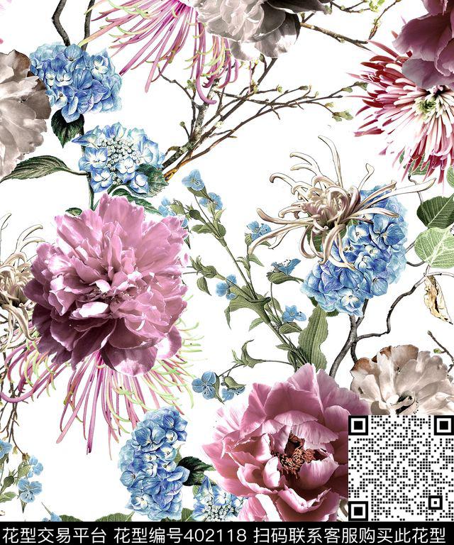 时尚花卉数码印花华亿平台下载（图片编号: 402118） - 瓦栏（Walan）