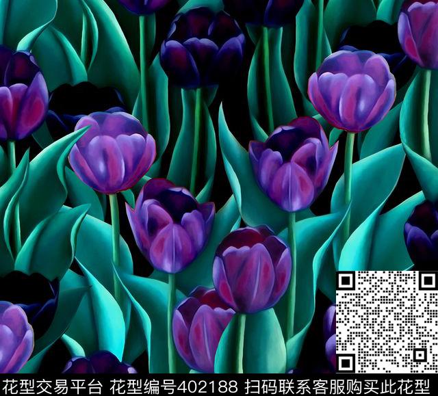 郁金香花卉数码印花华亿平台下载（图片编号: 402188） - 瓦栏（Walan）