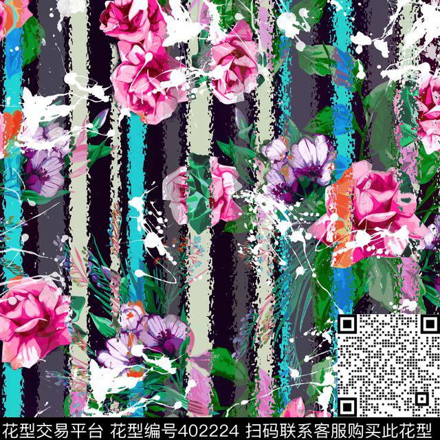 墨点手绘波纹数码印花华亿平台下载（图片编号: 402224） - 瓦栏（Walan）