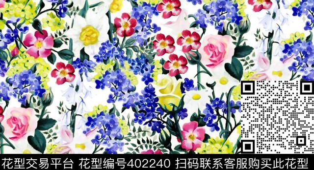 花卉手绘数码印花华亿平台下载（图片编号: 402240） - 瓦栏（Walan）
