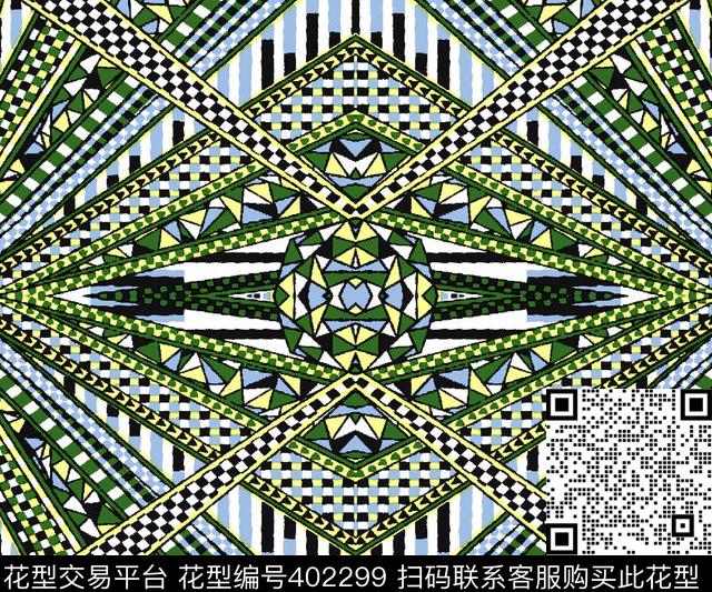 抽象格子花传统印花华亿平台下载（图片编号: 402299） - 瓦栏（Walan）