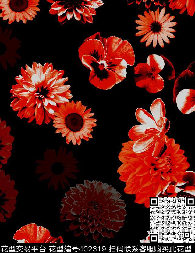 大丽花花卉100元买断区数码印花华亿平台下载（图片编号: 402319） - 瓦栏（Walan）