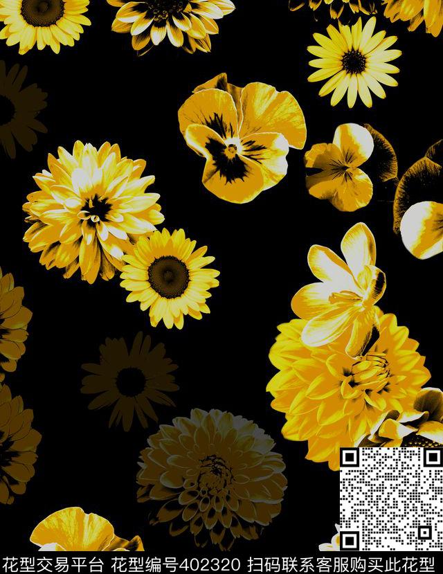 大丽花花卉100元买断区数码印花华亿平台下载（图片编号: 402320） - 瓦栏（Walan）