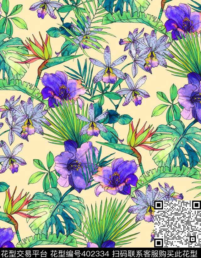 花卉热带风100元买断区数码印花华亿平台下载（图片编号: 402334） - 瓦栏（Walan）