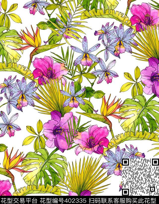 花卉热带风100元买断区数码印花华亿平台下载（图片编号: 402335） - 瓦栏（Walan）