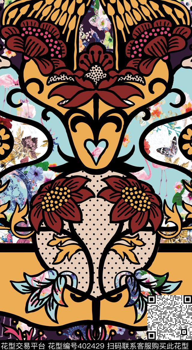 抽象花动物数码印花华亿平台下载（图片编号: 402429） - 瓦栏（Walan）