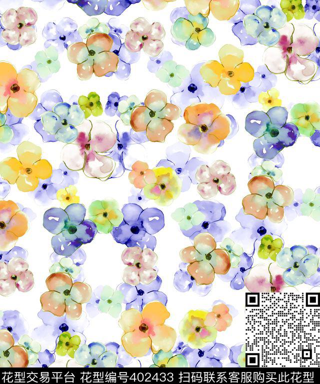 手绘花卉100元买断区数码印花华亿平台下载（图片编号: 402433） - 瓦栏（Walan）